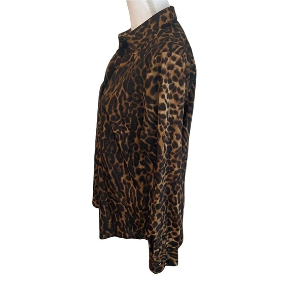 LAUREN Ralph Lauren Brown Black Leopard Print Long Sleeve Button Down Shirt. Med - Picture 4 of 15